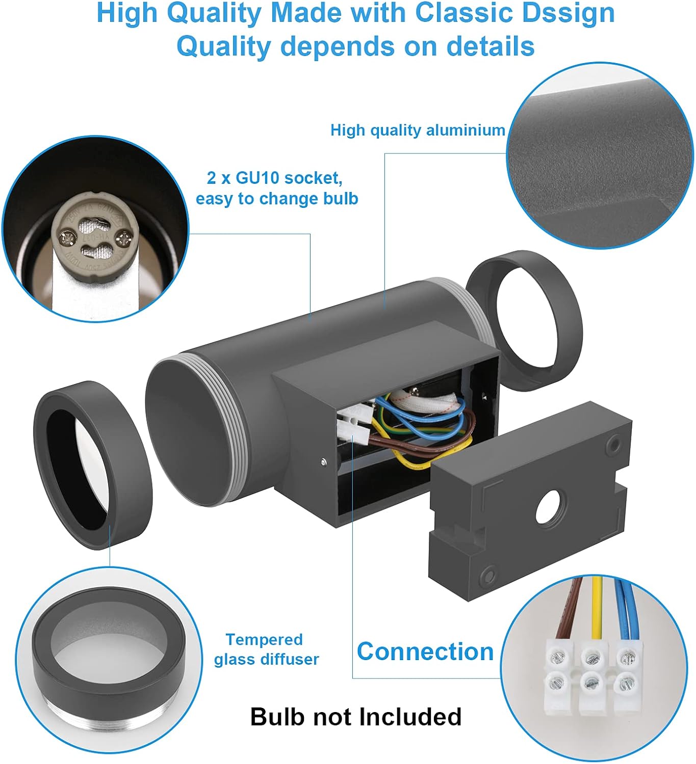 Klighten Applique da Parete Esterni IP65 GU10, Grigio Scuro - immagine 3