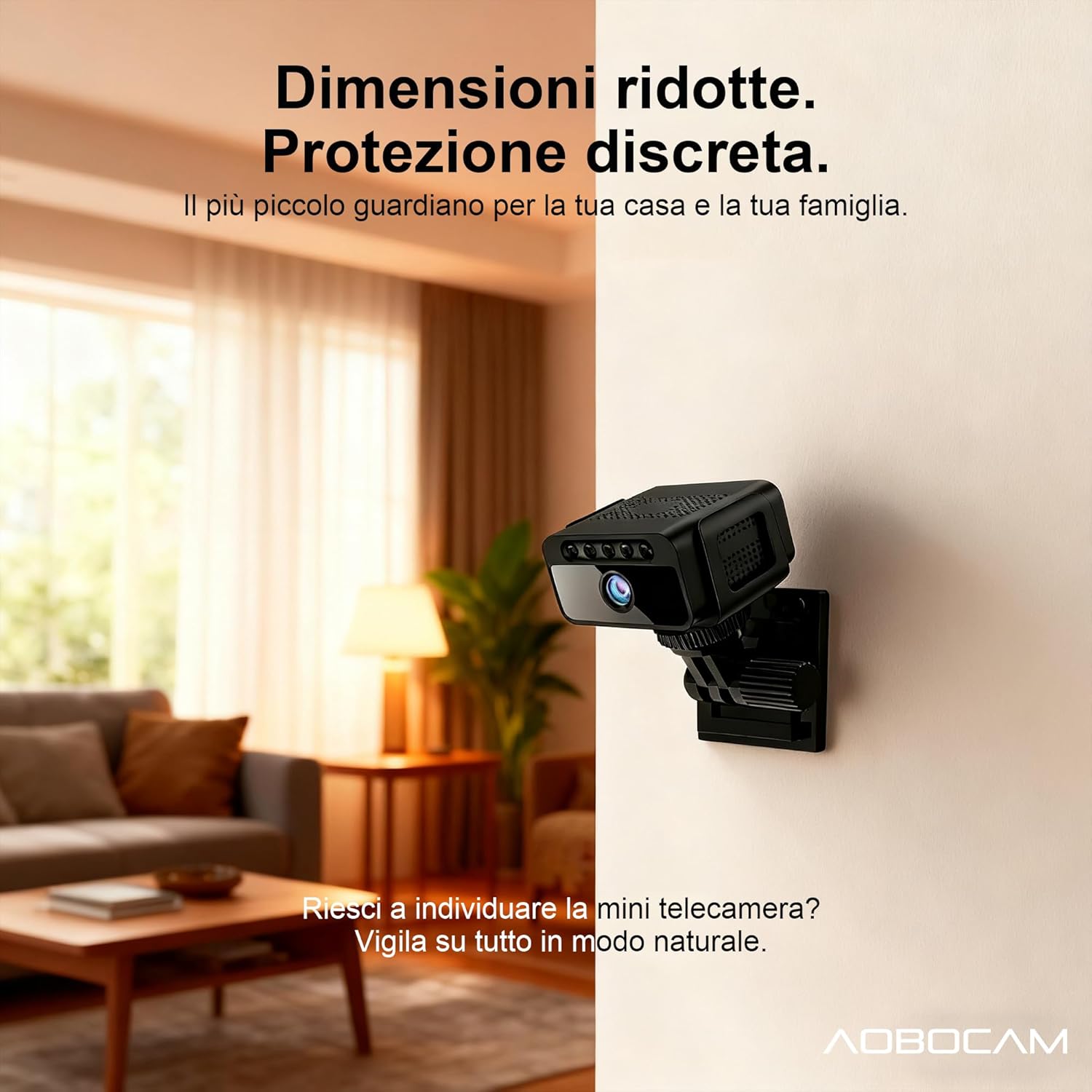 Mini Telecamera WiFi Interna 4K con Visione Notturna, Black - immagine 3