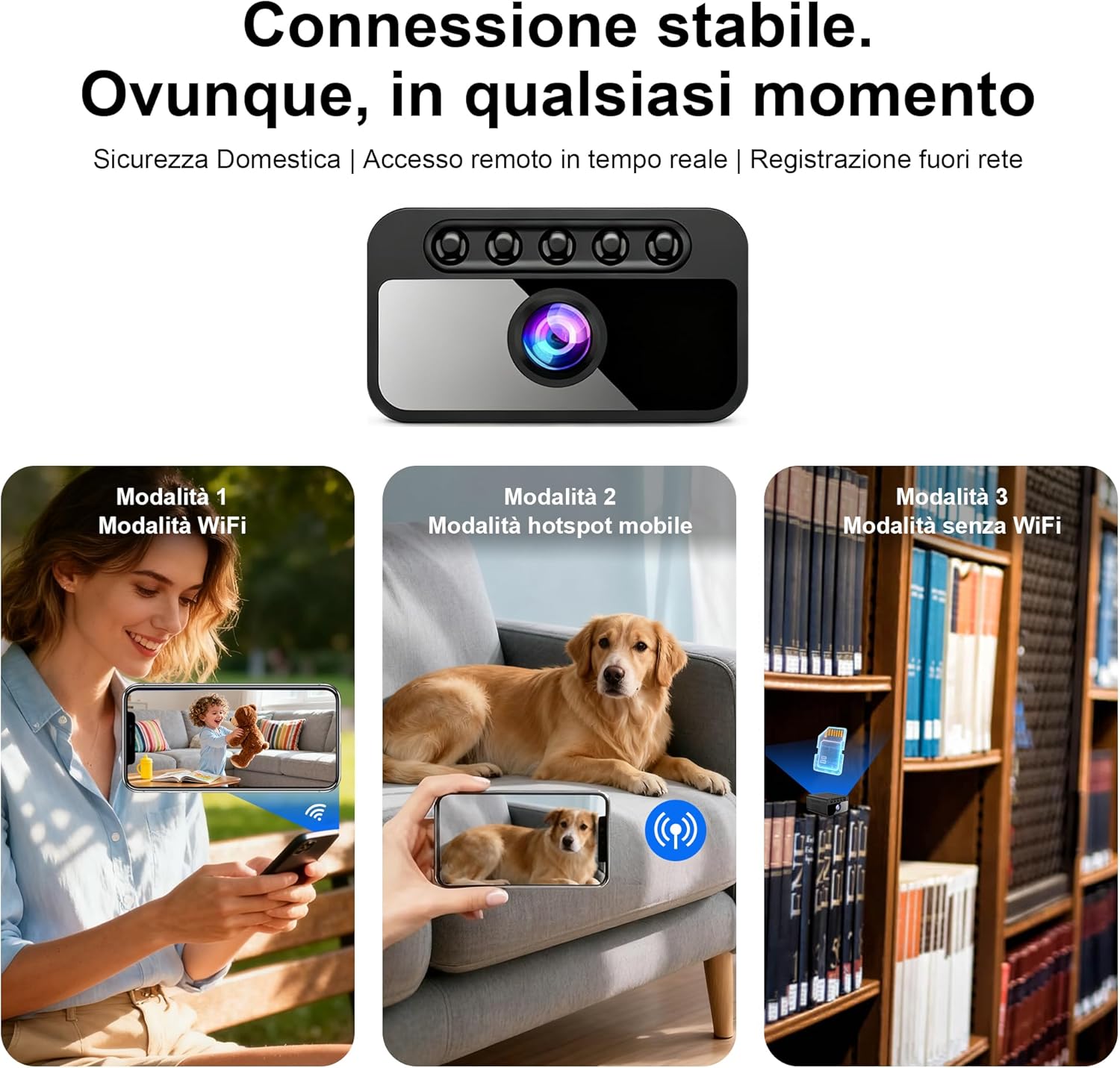 Mini Telecamera WiFi Interna 4K con Visione Notturna, Black - immagine 4