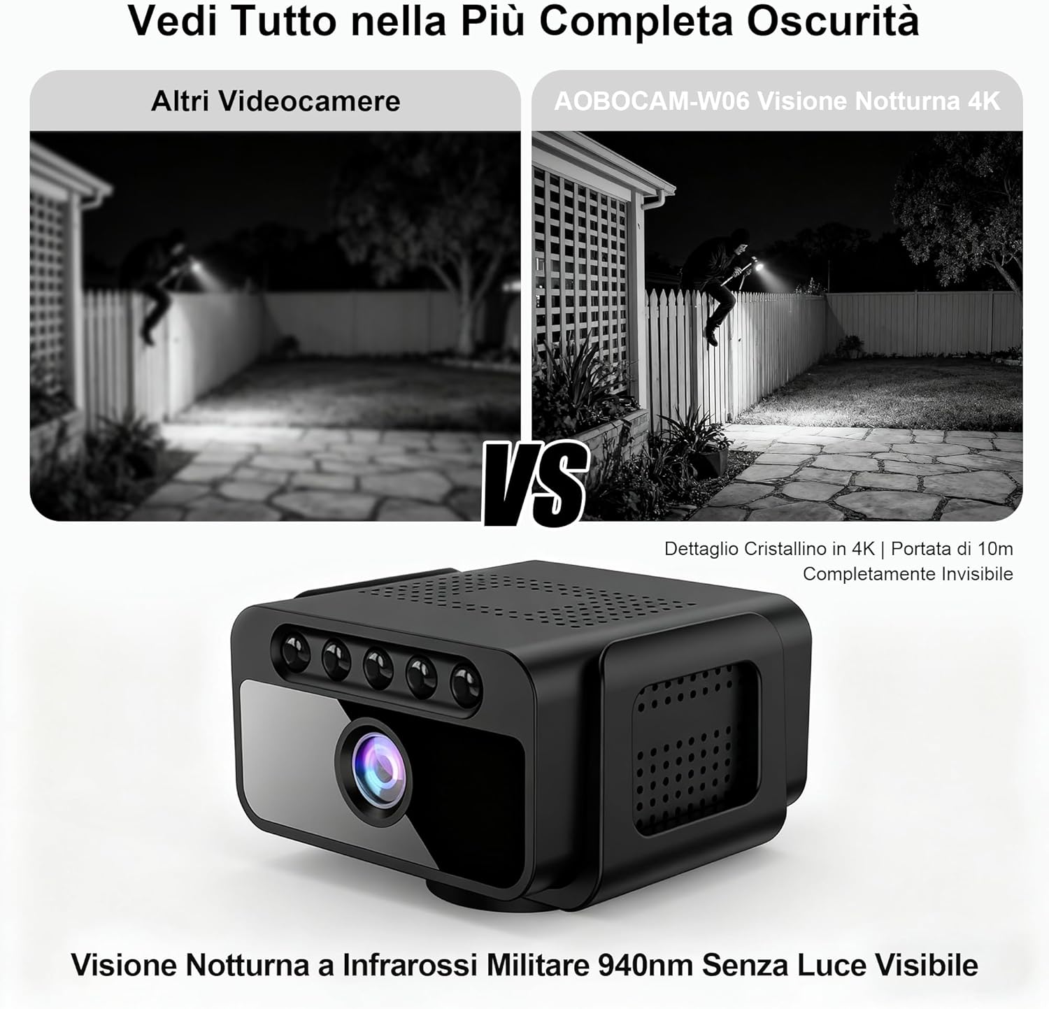 Mini Telecamera WiFi Interna 4K con Visione Notturna, Black - immagine 5