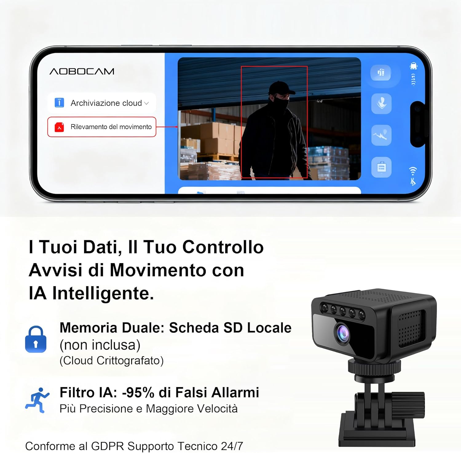 Mini Telecamera WiFi Interna 4K con Visione Notturna, Black - immagine 6
