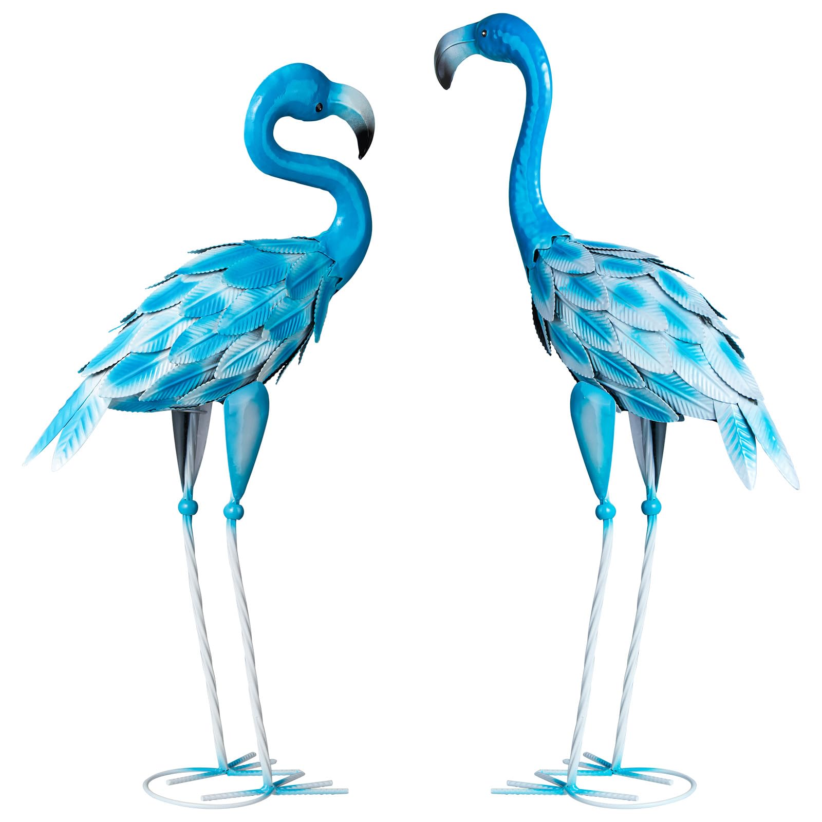 2 Statue Artistiche Fenicottero Blu in Metallo
