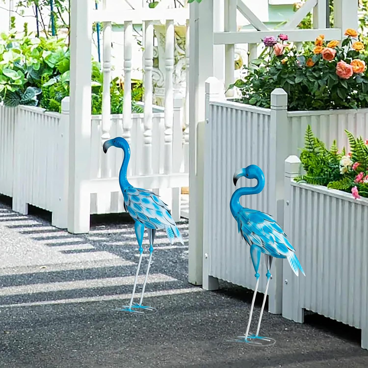 2 Statue Artistiche Fenicottero Blu in Metallo - immagine 4