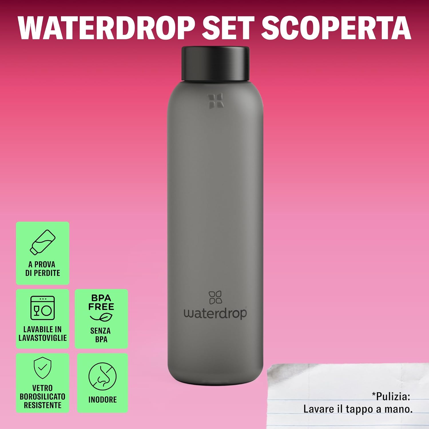 waterdrop® Bottiglie Vetro 600ml con 18 Drops - immagine 4
