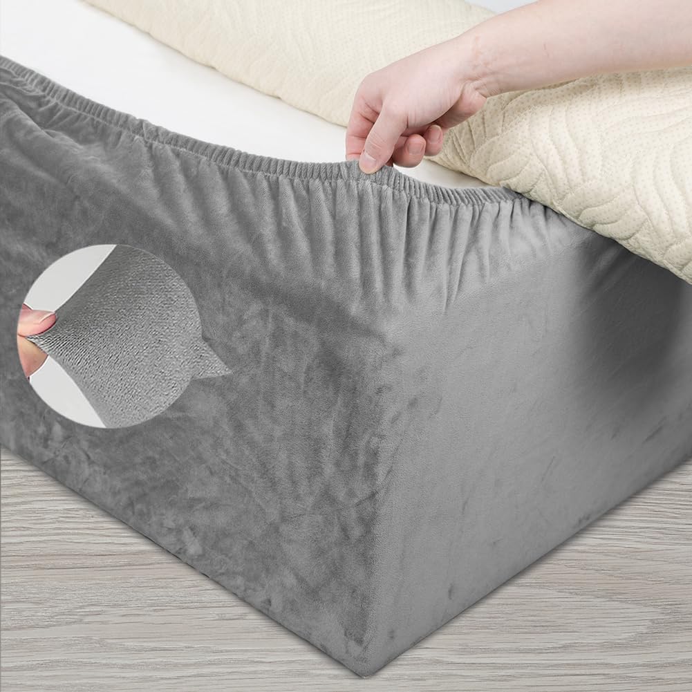 DUJUIKE Mantovana Giroletto Vestiletto Coprirette, Mantovana in velluto riccio per divano letto, Protezione Del Giroletto, Trasforma una base per letto(Letto King:200-210cm,Grigio chiaro)