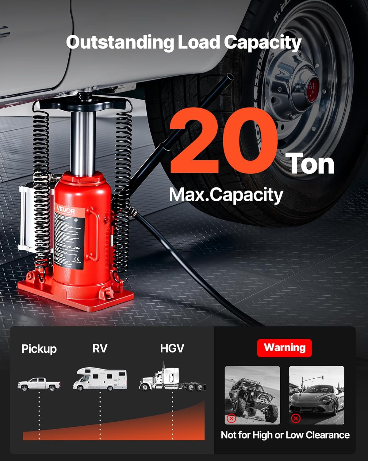 Vevor Cric a Bottiglia Pneumatico Idraulico 20 Tonnellate - immagine 2