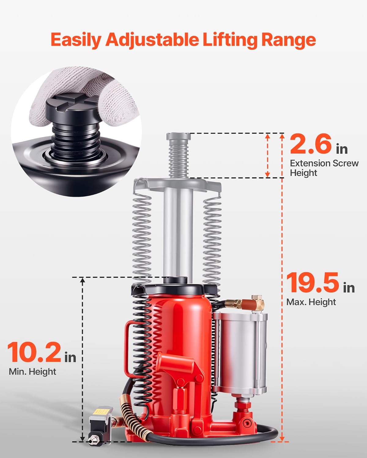 Vevor Cric a Bottiglia Pneumatico Idraulico 20 Tonnellate - immagine 4