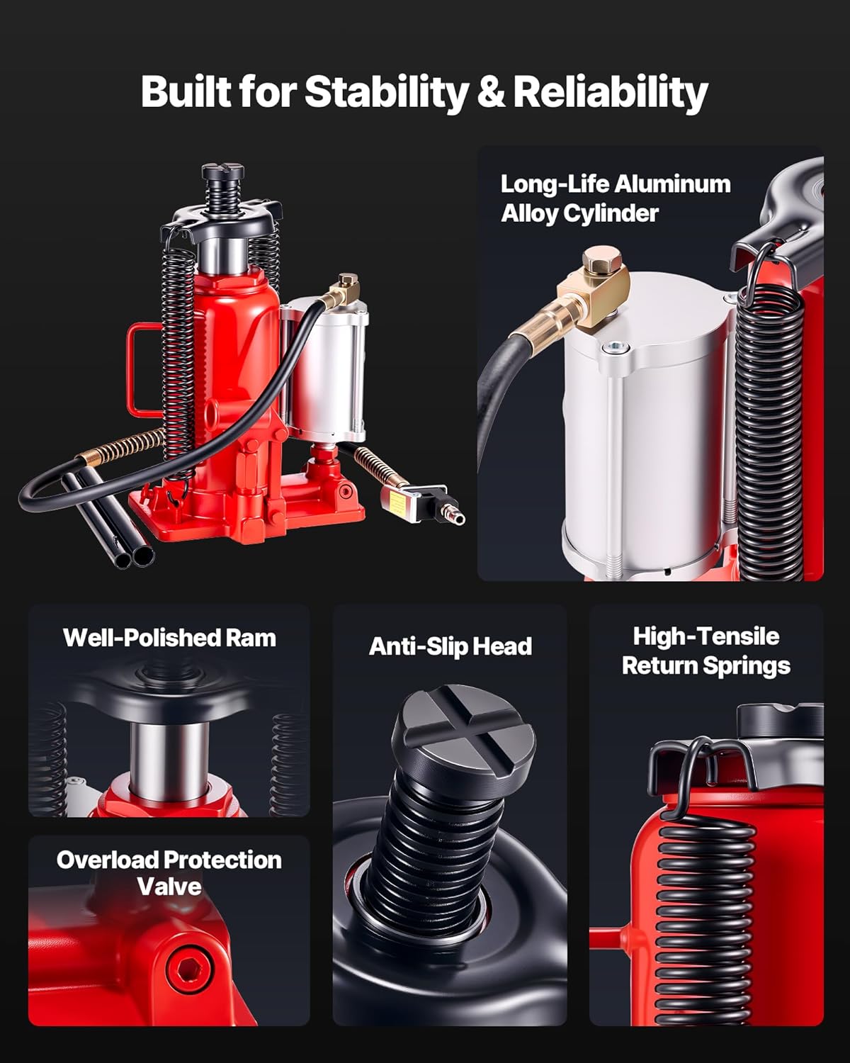 Vevor Cric a Bottiglia Pneumatico Idraulico 20 Tonnellate - immagine 5