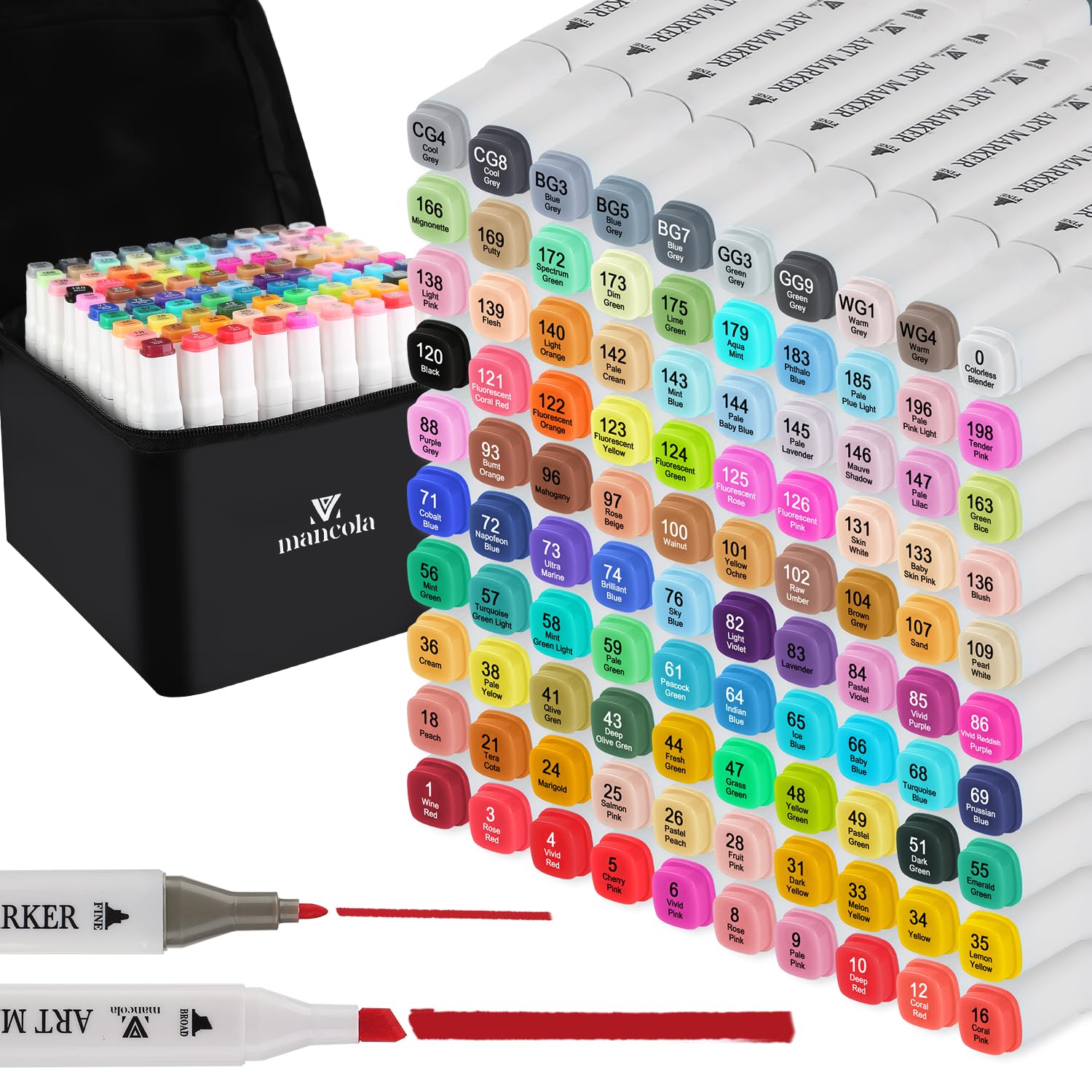 Mancola 100 Colori Marker Pennarelli Doppia Punta