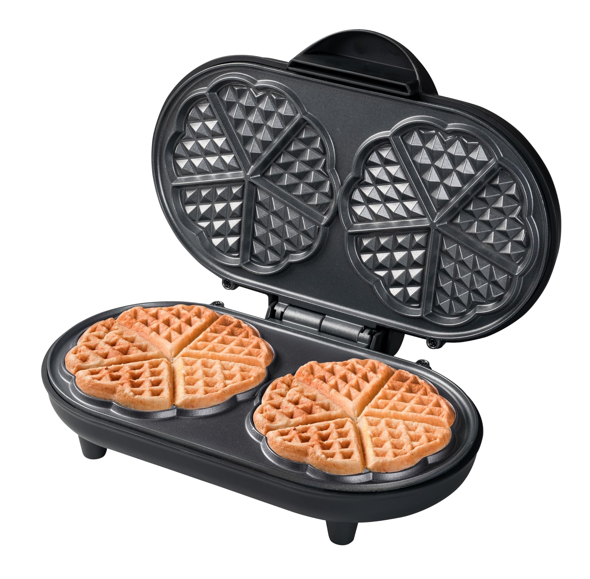 Bestron Waffle Maker Doppio a Cuore 1200W, Nero Opaco