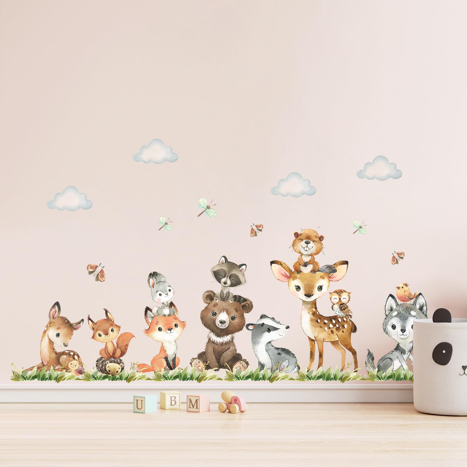 Tanlaby Animali Della Giungla Adesivi Murali Giraffa Orso Scoiattolo Sticker Murali Autoadesivo Rimovibile Adesivi da Parete per Bambini Camera da Letto Stanza Della Scuola Materna Decorazione Murale