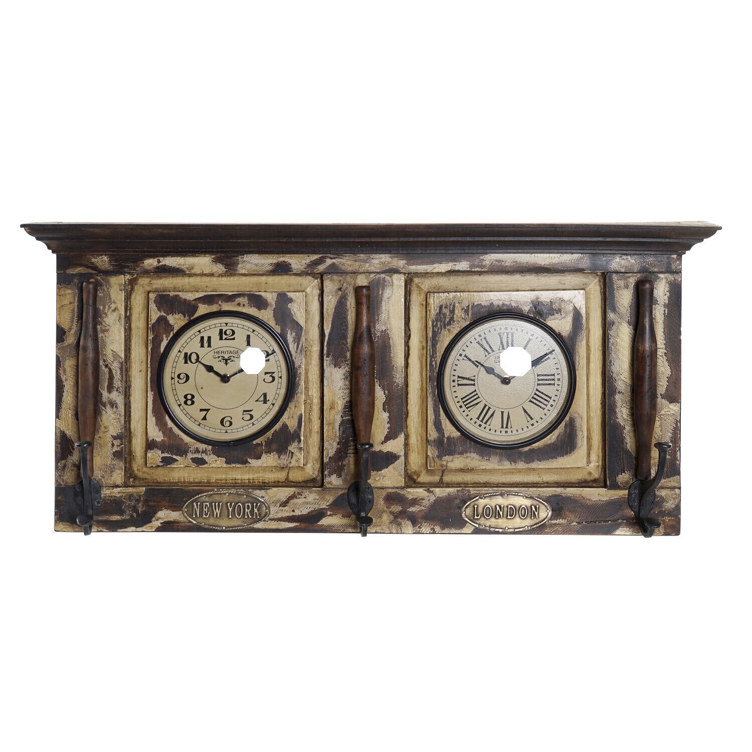 RELOJ PARED TECA HIERRO 81X15X37 DOBLE ENVEJECIDO