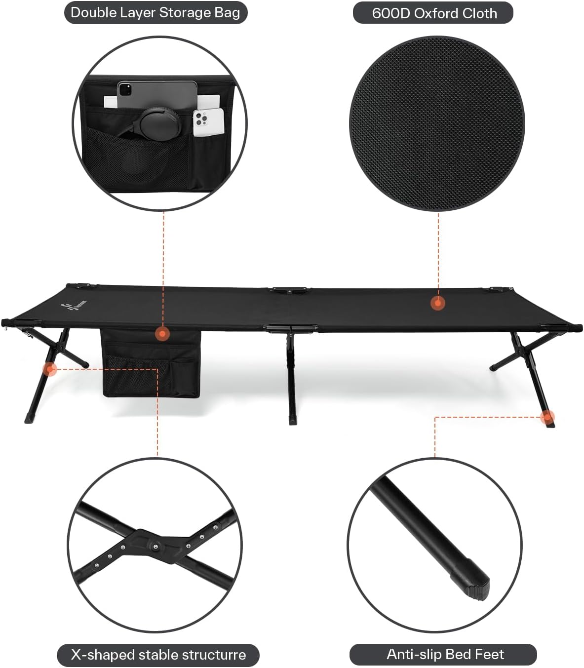 Sportneer Lettino da Campeggio Pieghevole 198x72x37cm - immagine 4