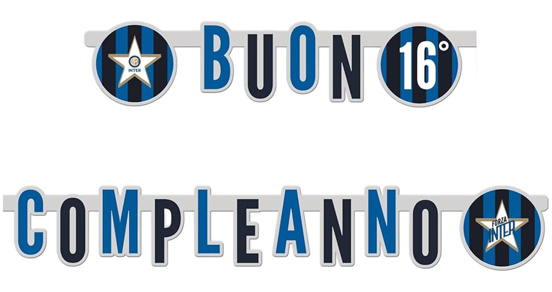 Festone con scritta Buon Compleanno a tema Inter per addobbi e decorazioni compleanno| Feste di compleanno bambini| Dimensioni: 295x20 cm| 1 pezzo| Multicolore| Personalizzabile