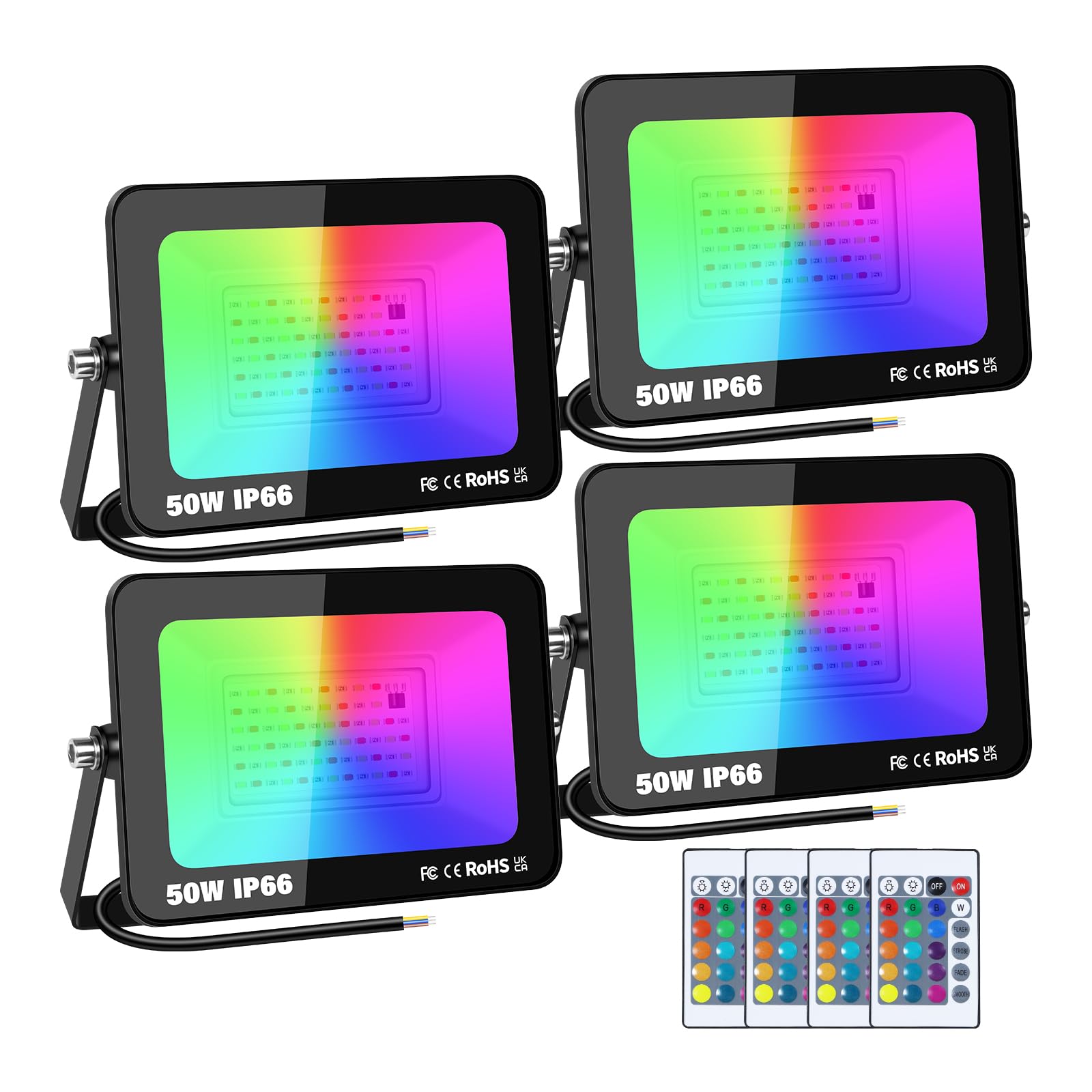 PICAA Faretto LED Esterni 50W RGB con Telecomando (4 pz)