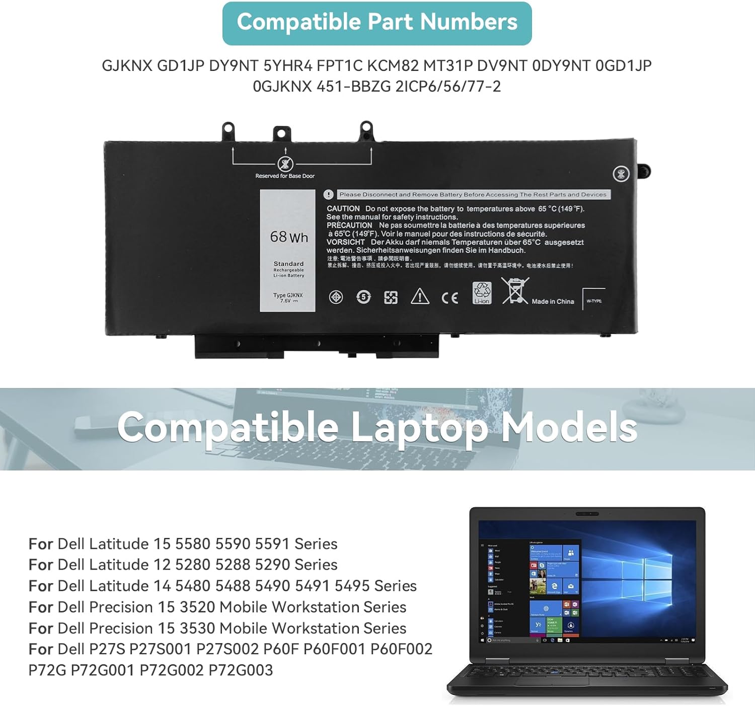 GJKNX Batteria 68Wh per Dell Latitude e Precision - immagine 4