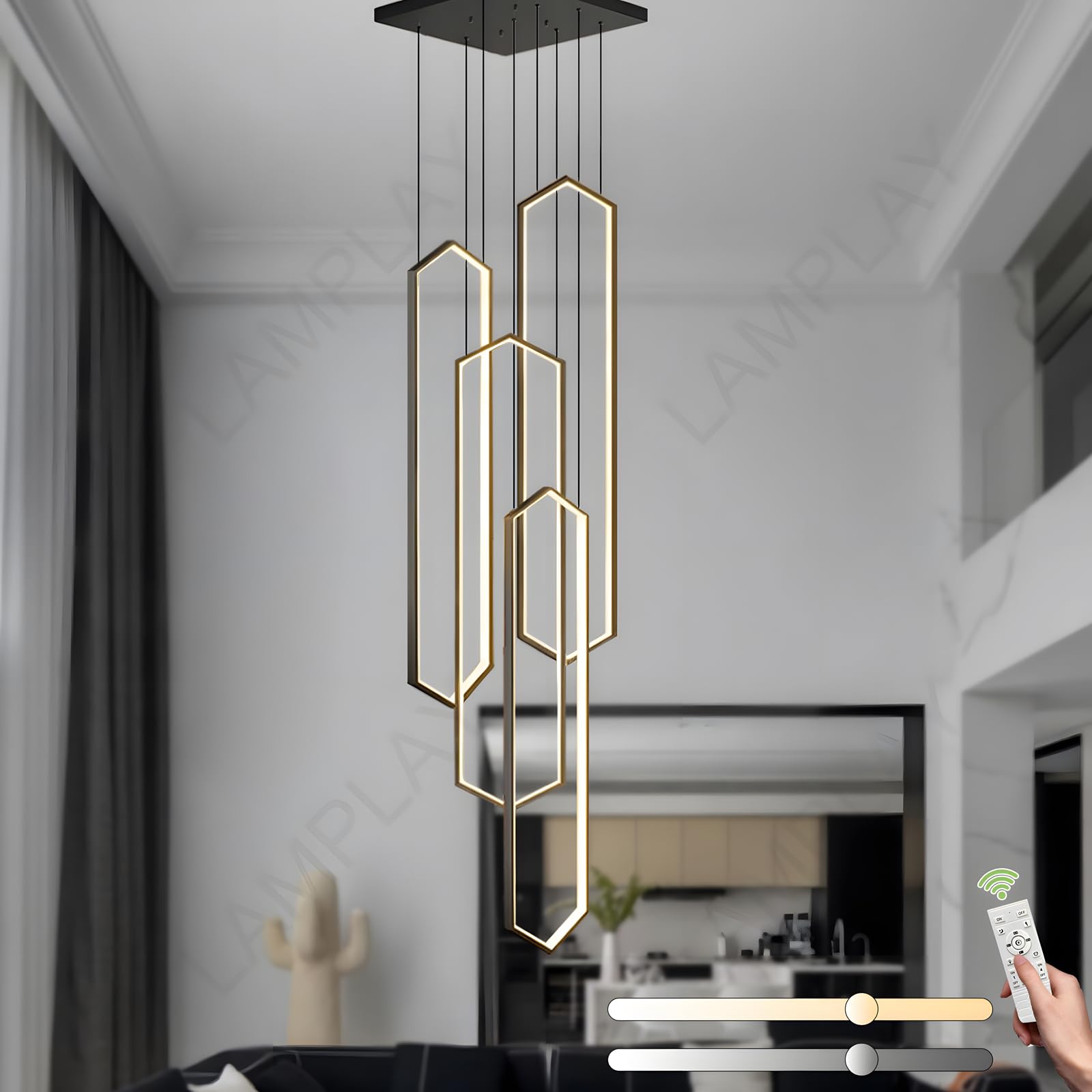 Lamplay Lampadario Moderno 4 Luci LED ad Anello Nero