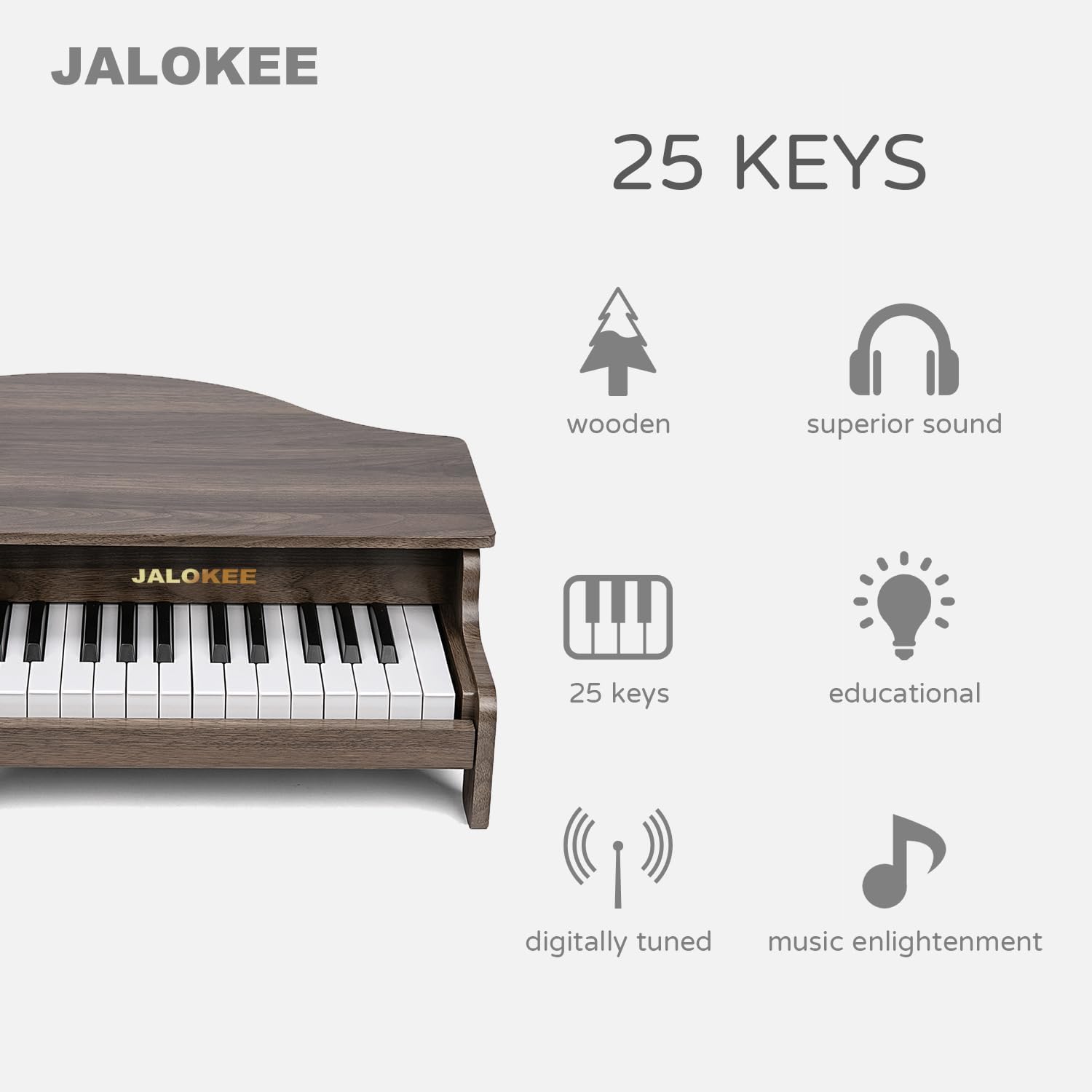 Tastiera Pianoforte per Bambini 25 Tasti, Noce - immagine 2