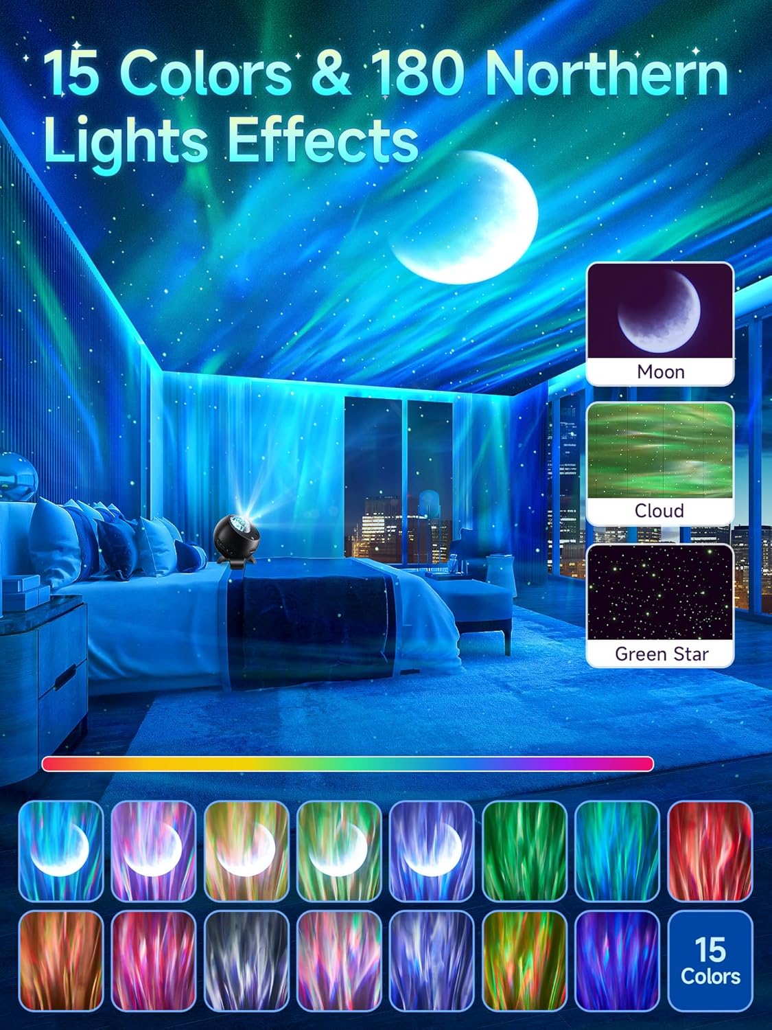 Proiettore Aurora Boreale Soffitto Bluetooth 15 Colori - immagine 2