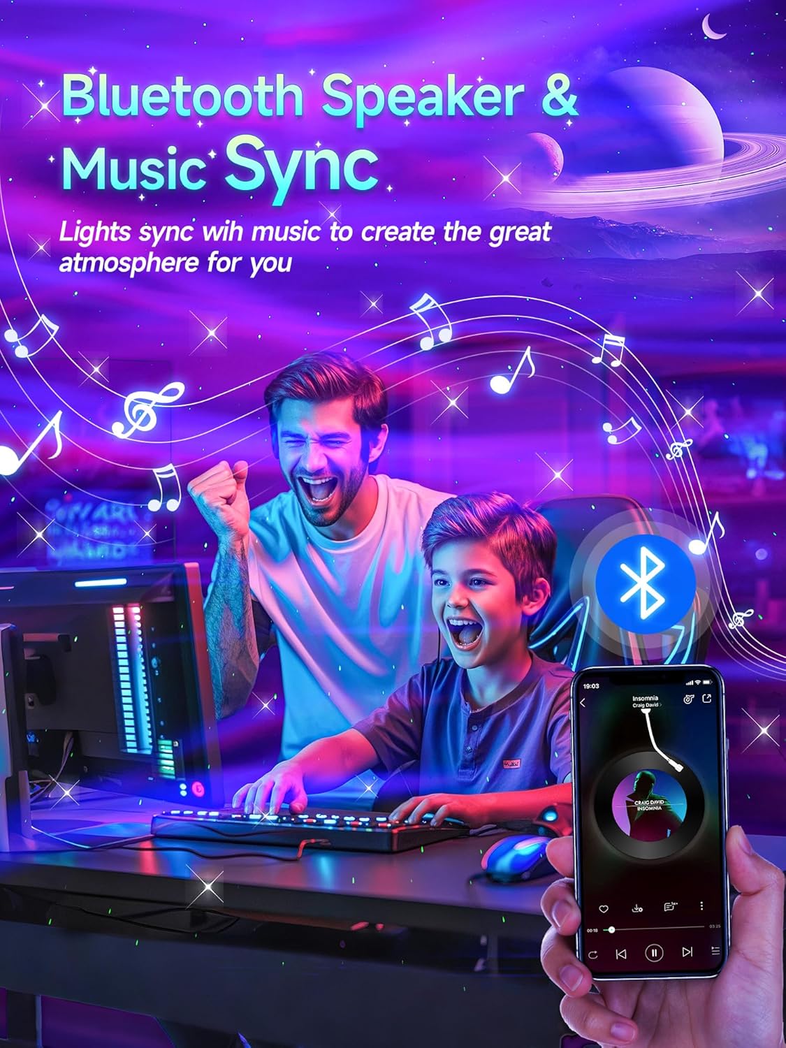 Proiettore Aurora Boreale Soffitto Bluetooth 15 Colori - immagine 5