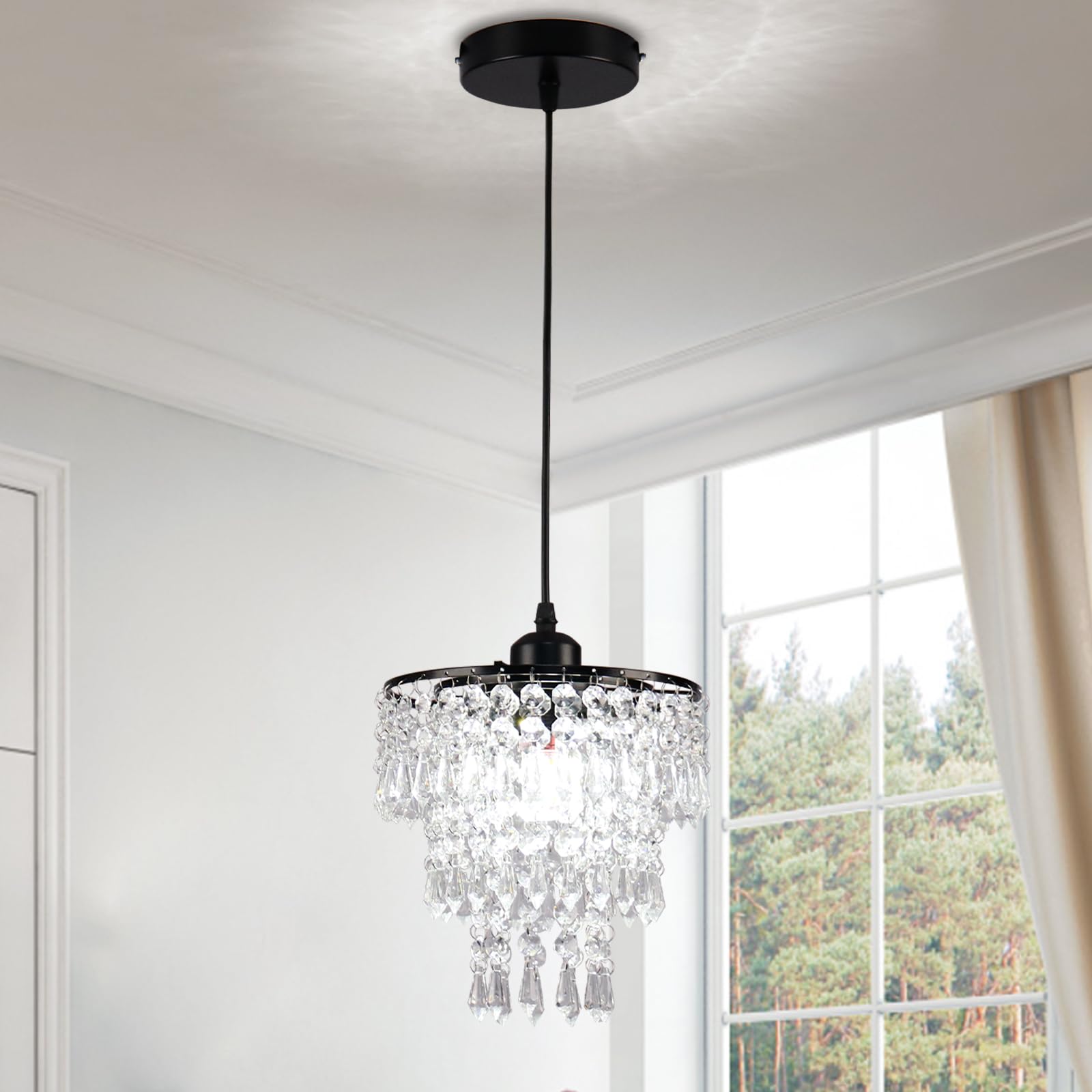 Frixchur Lampadario a Soffitto Nero con Cristalli