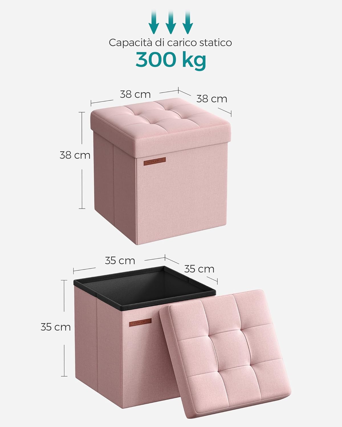 Songmics Pouf Contenitore Pieghevole 38cm, Rosa Gelatina - immagine 2