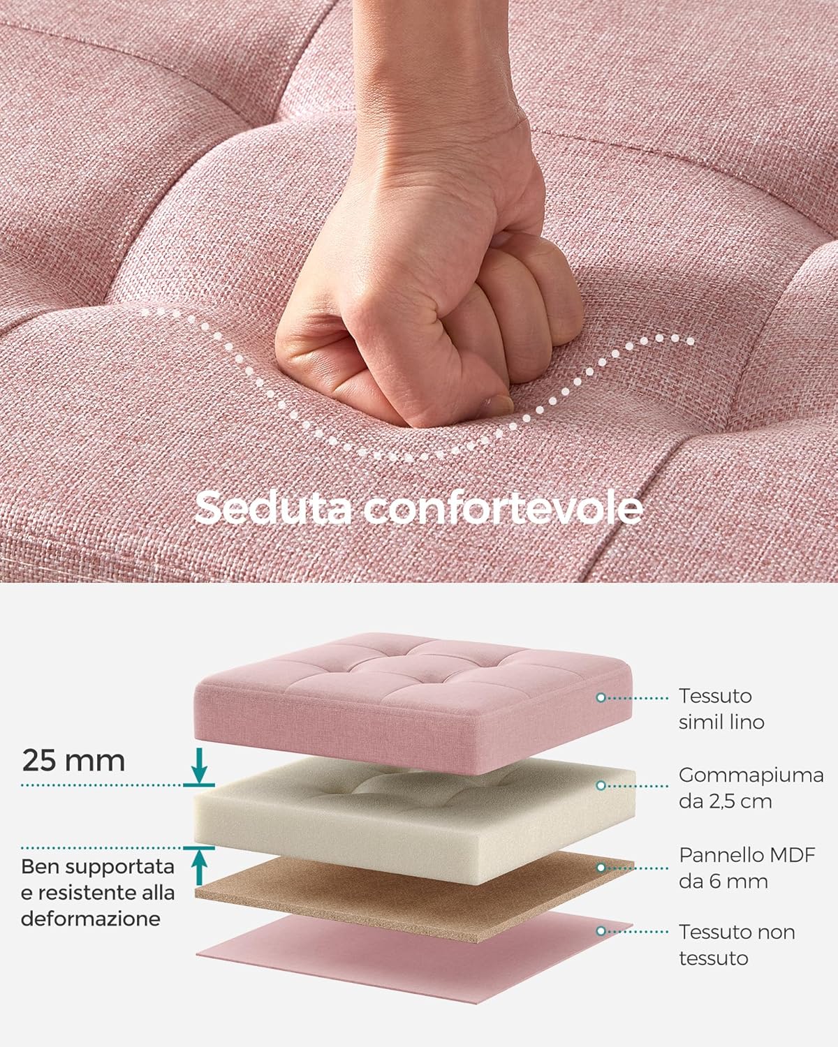 Songmics Pouf Contenitore Pieghevole 38cm, Rosa Gelatina - immagine 4