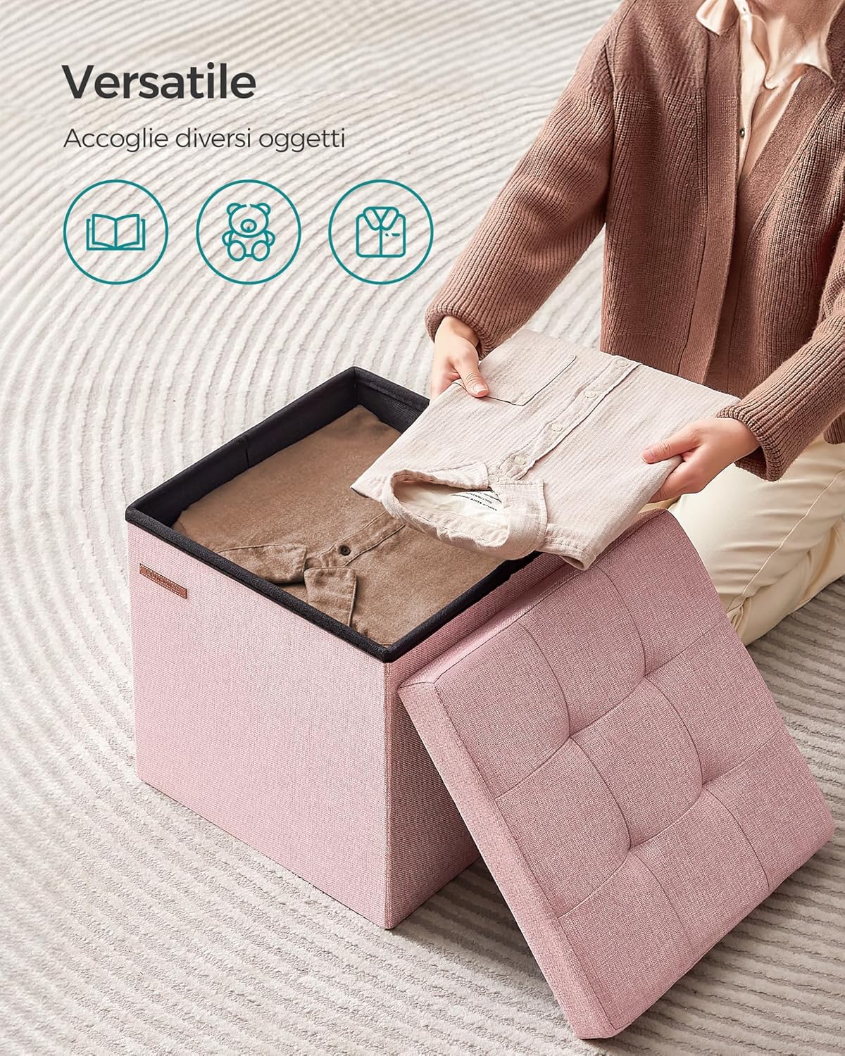 Songmics Pouf Contenitore Pieghevole 38cm, Rosa Gelatina - immagine 5