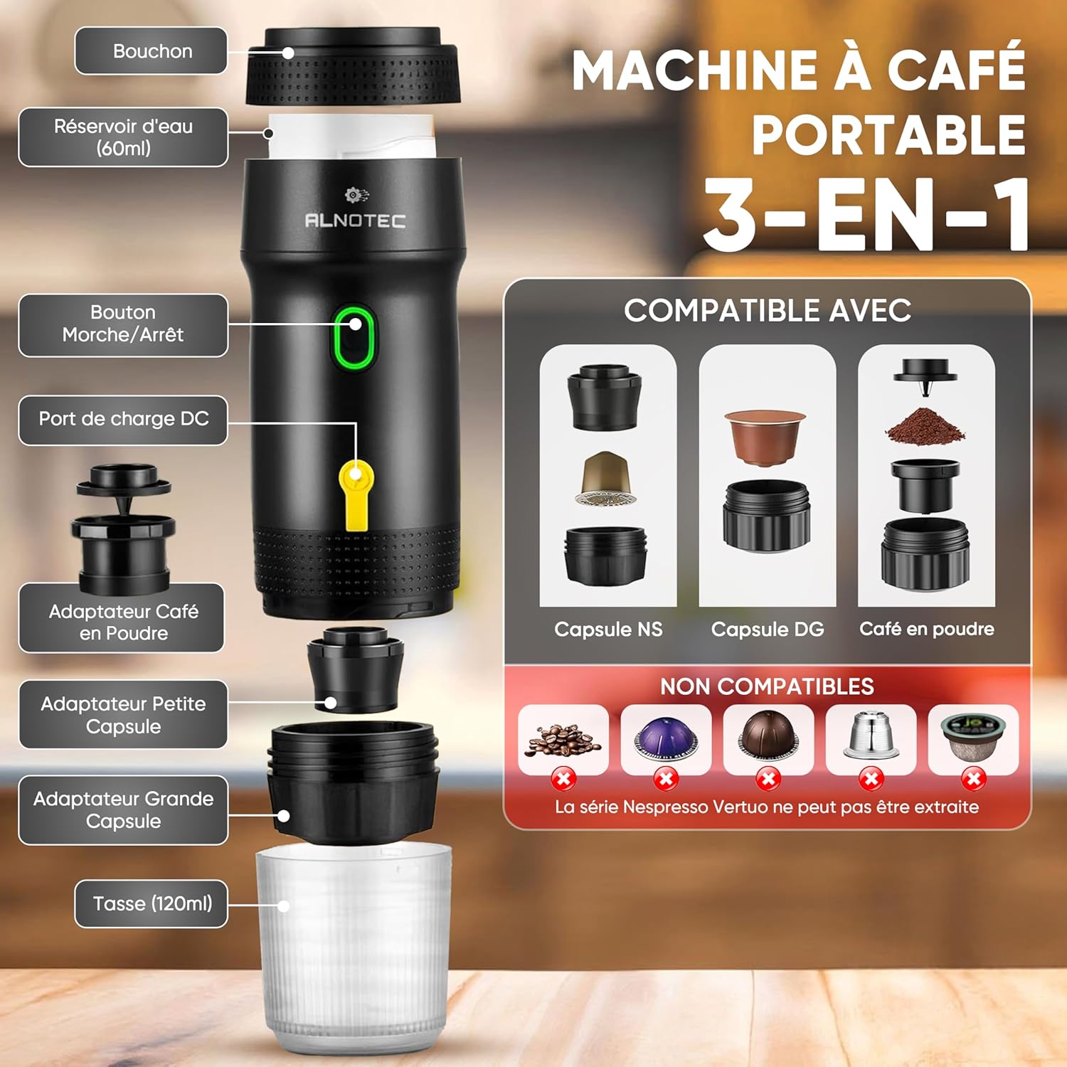 Alnotec Macchina Caffè Espresso Portatile Auto-Riscaldata - immagine 2