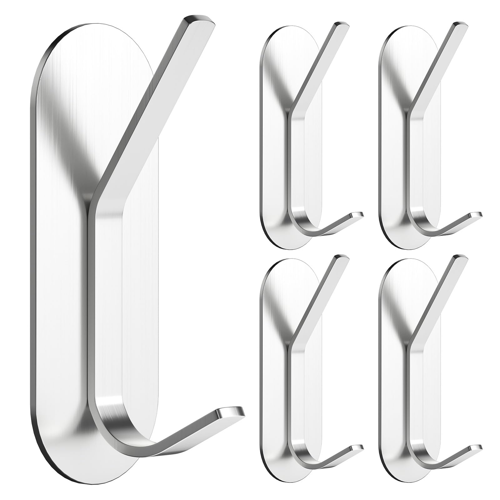 Alyvisun 5 Ganci Adesivi Forti in Acciaio Inox, Argento