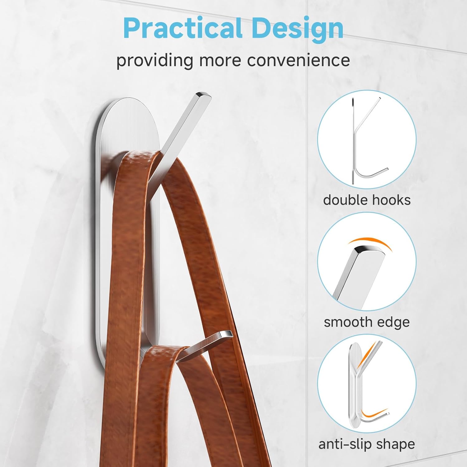 Alyvisun 5 Ganci Adesivi Forti in Acciaio Inox, Argento - immagine 4