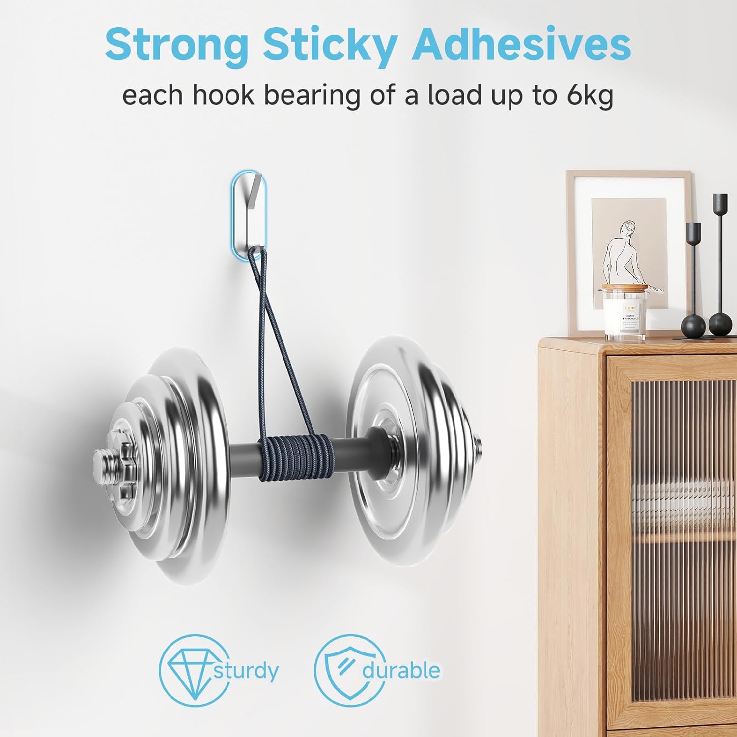 Alyvisun 5 Ganci Adesivi Forti in Acciaio Inox, Argento - immagine 5