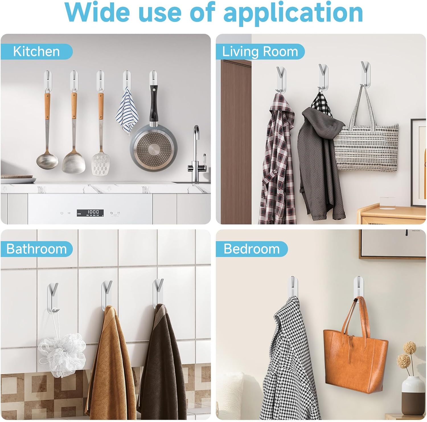 Alyvisun 5 Ganci Adesivi Forti in Acciaio Inox, Argento - immagine 7