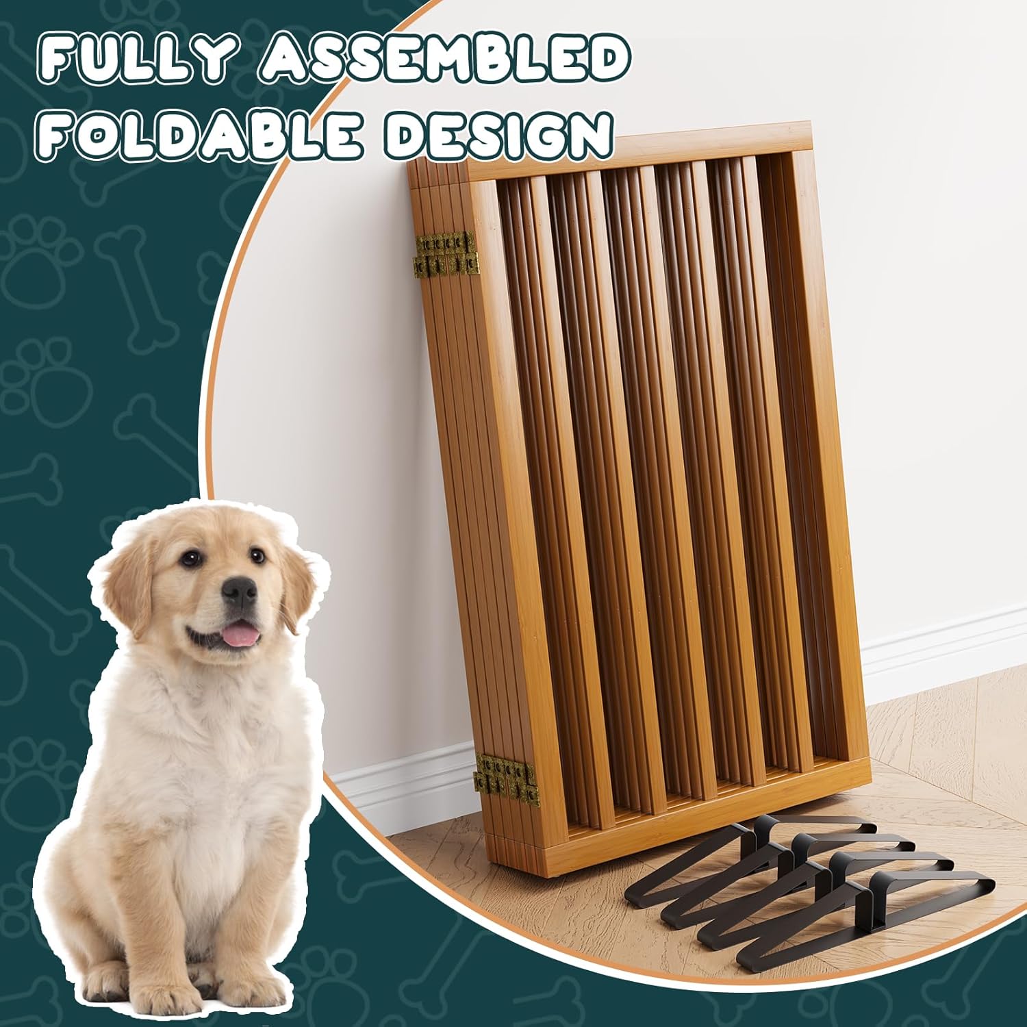 Cancello per Cani Extra Largo Autoportante in Legno - immagine 3