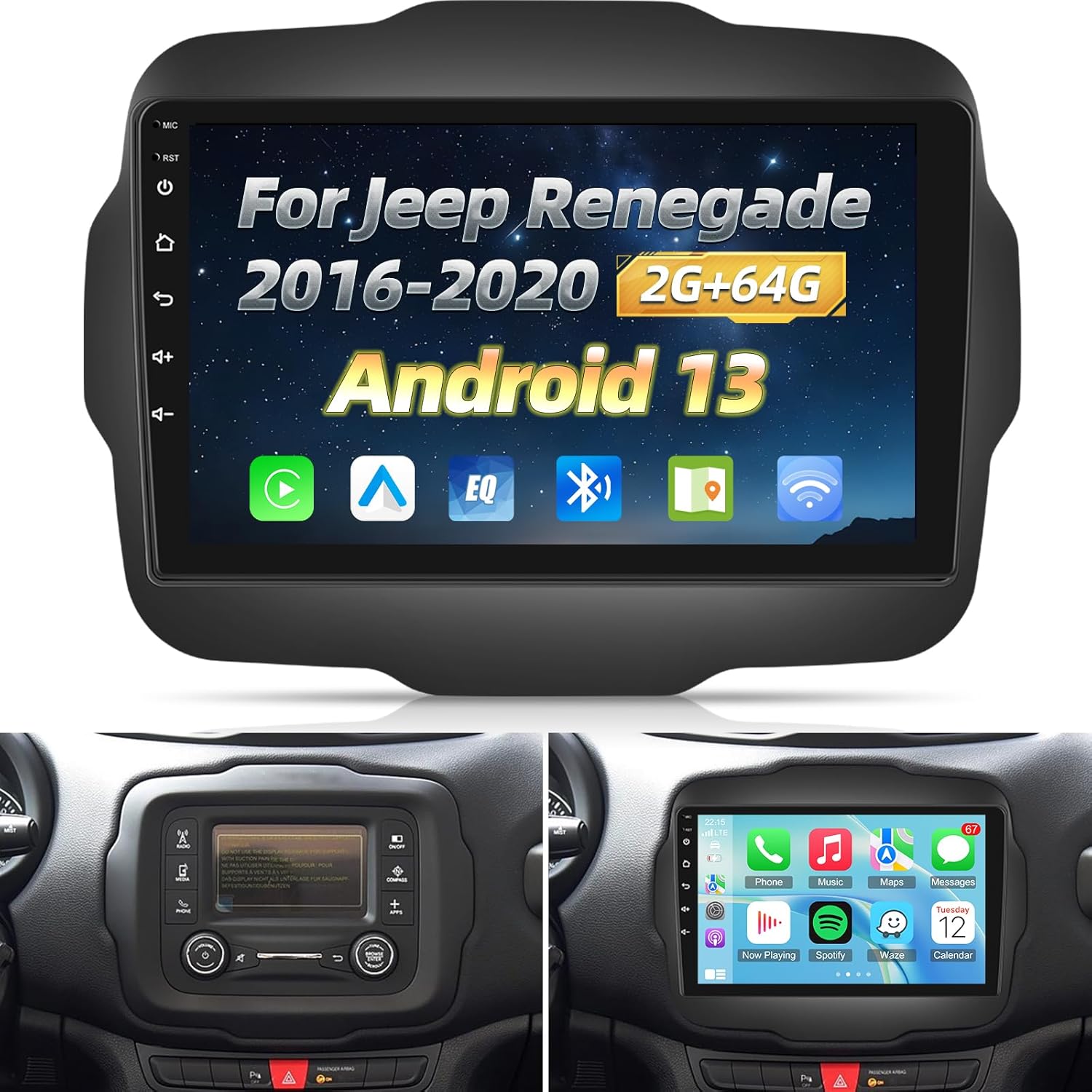 Nhopeew Autoradio Android 13 per Jeep Renegade 2016-2020 - immagine 1