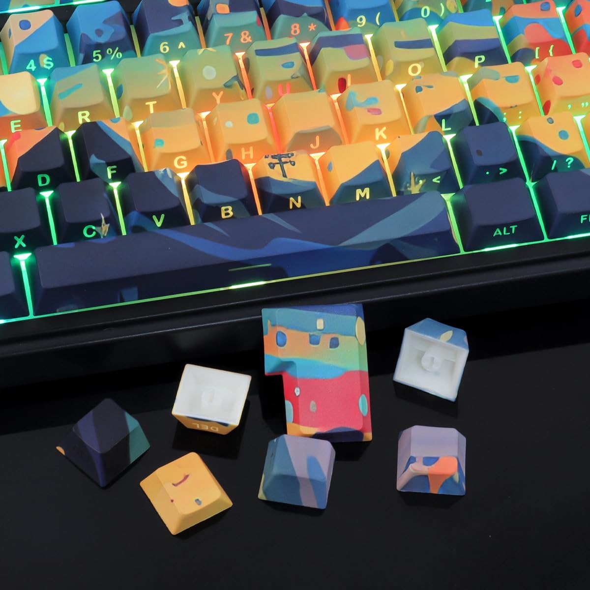 PBT Keycaps 133 Keys Double Shot Starry Sky Keycaps, Shine Through Side Print Keycap, Cherry Profile Dye Sublimation Keycap Keycap for Cherry MX Switch ANSI & ISO Layout Mechanical Keyboard - immagine 5