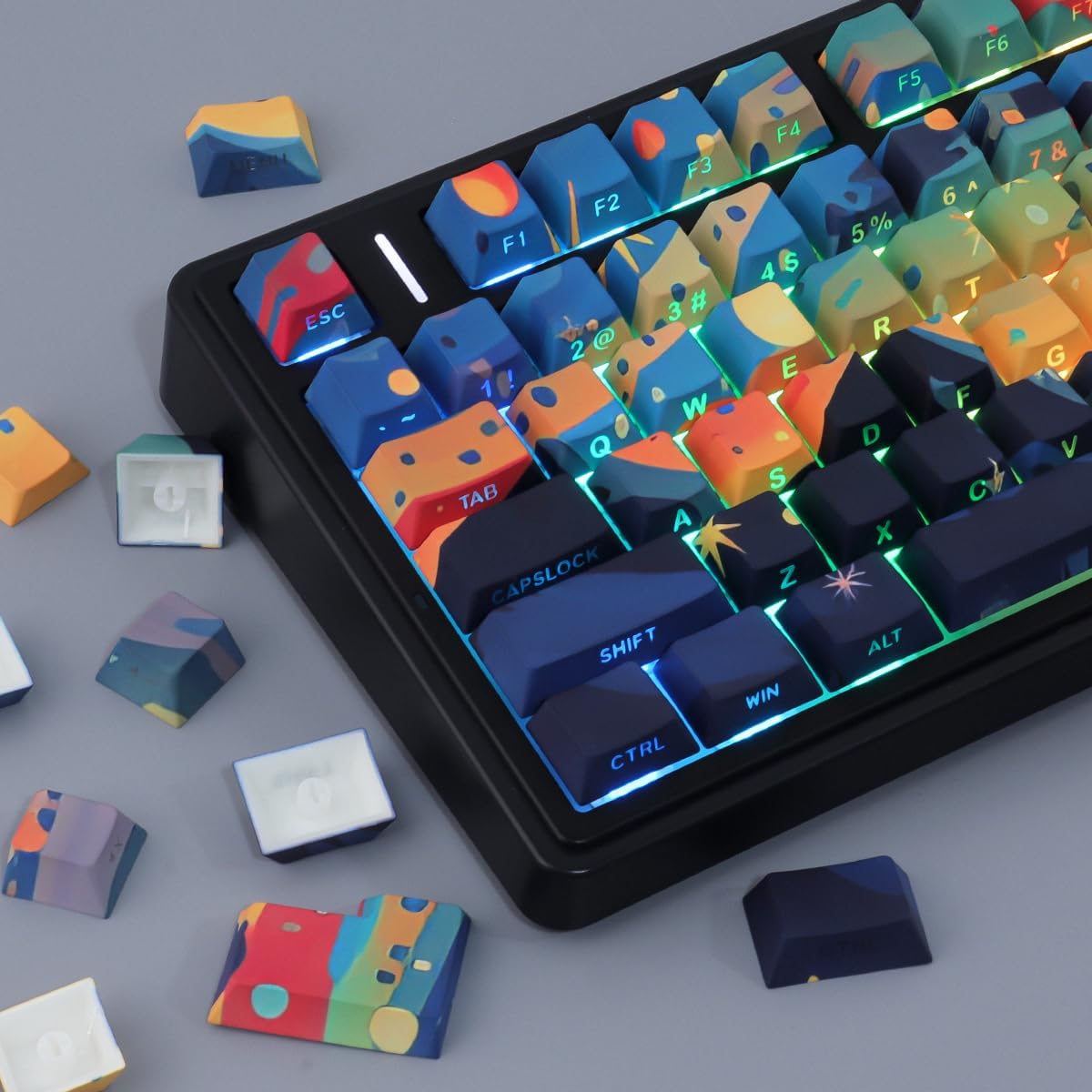 PBT Keycaps 133 Keys Double Shot Starry Sky Keycaps, Shine Through Side Print Keycap, Cherry Profile Dye Sublimation Keycap Keycap for Cherry MX Switch ANSI & ISO Layout Mechanical Keyboard - immagine 6