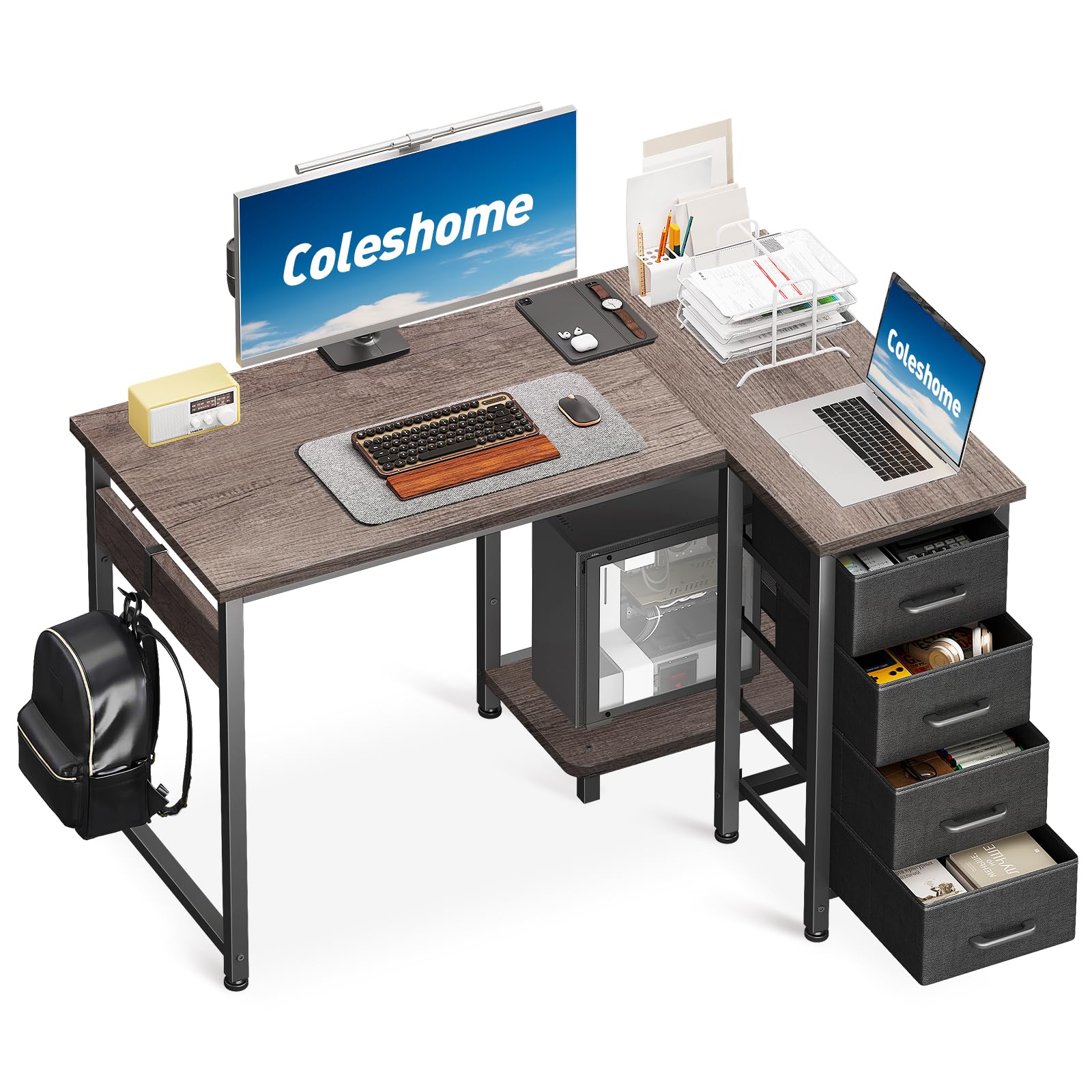 Coleshome Scrivania Angolare a L 100x70cm, Quercia Grigia