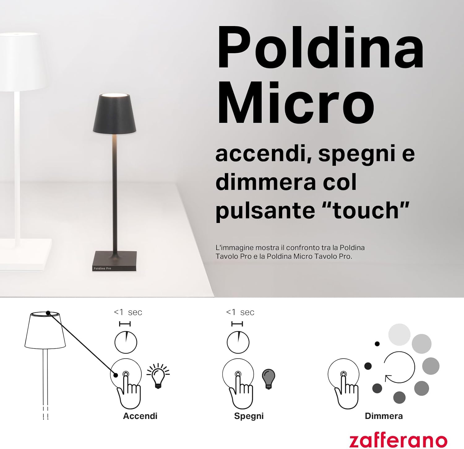 Zafferano Poldina Micro - Lampada da Tavolo Ricaricabile - immagine 6