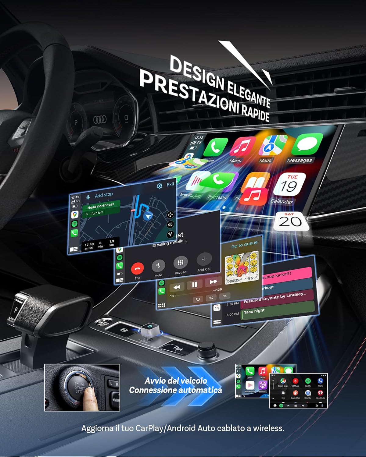 Ottocast MINI 3.0 Slim 2025 Adattatore Wireless CarPlay & Android Auto - immagine 2