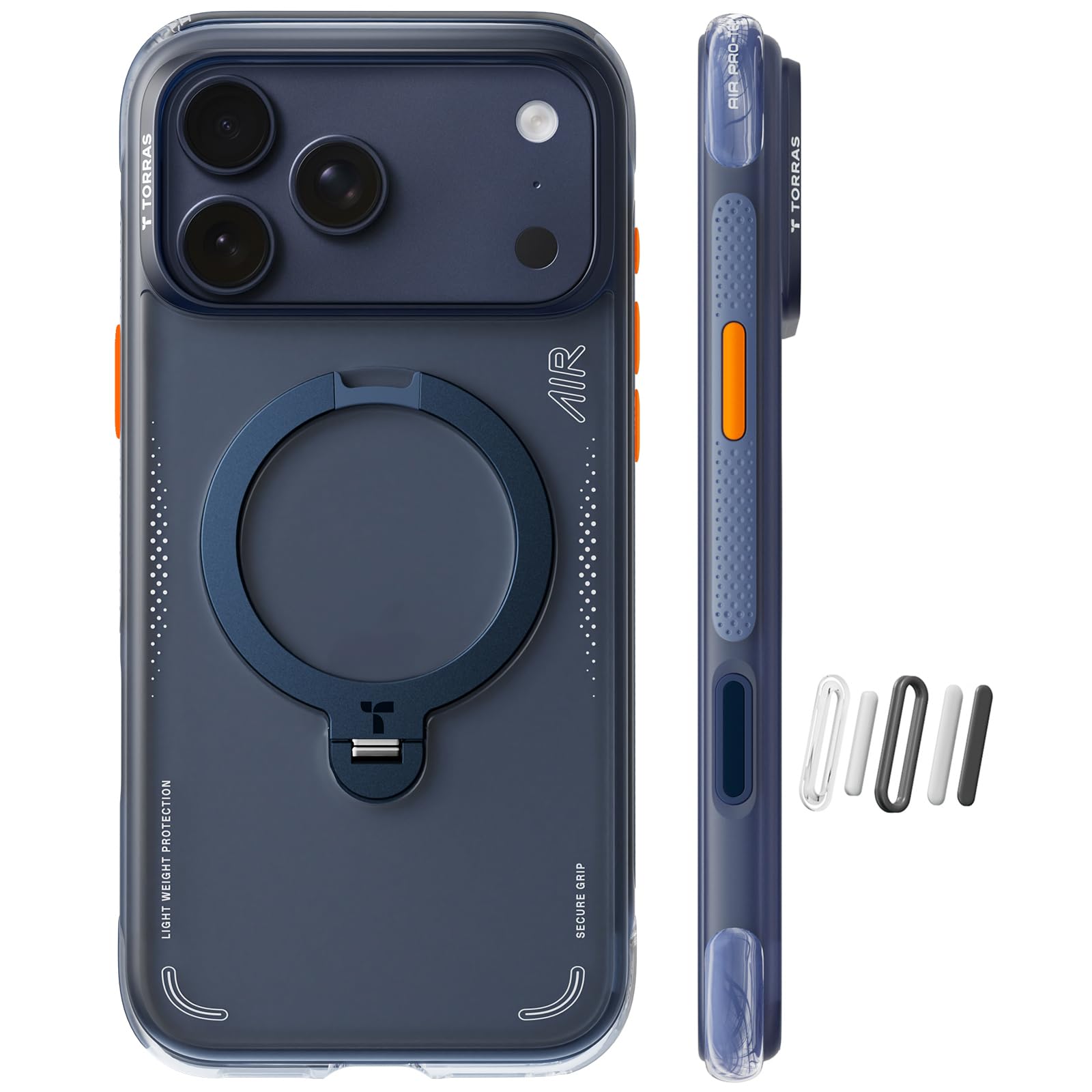Torras Ostand Q3 Air - Custodia per iPhone 17 Pro Max, Blu Navy