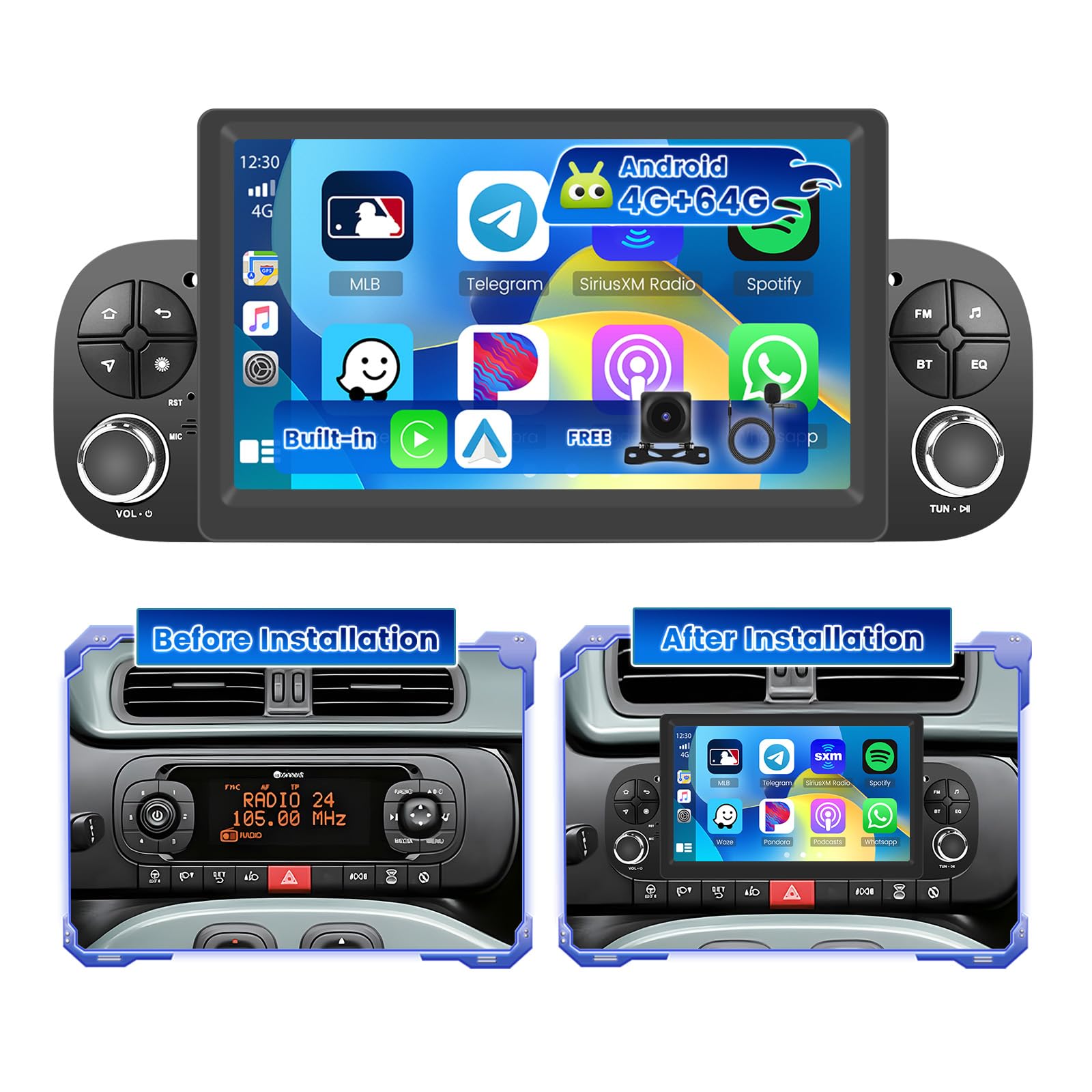 Hikity Autoradio Android 15 per Fiat Panda 2003-2012