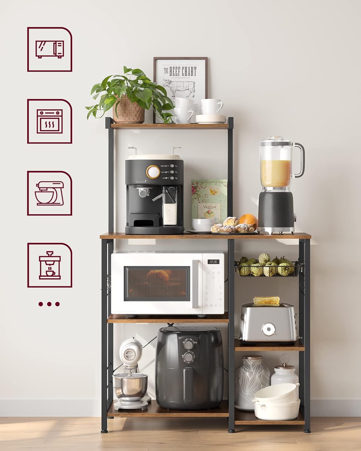 VASAGLE Scaffale da Cucina per Microonde, Marrone Vintage - immagine 7