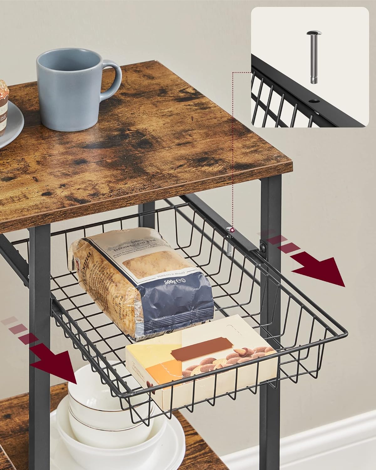 VASAGLE Scaffale da Cucina per Microonde, Marrone Vintage - immagine 8