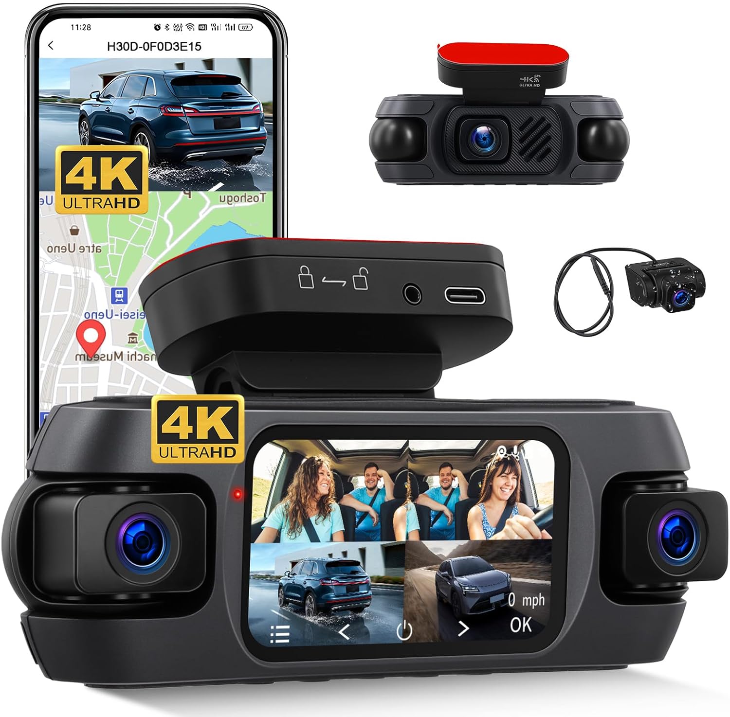 4K 360° Dash Cam Auto con GPS e Grandangolo 150° - immagine 1