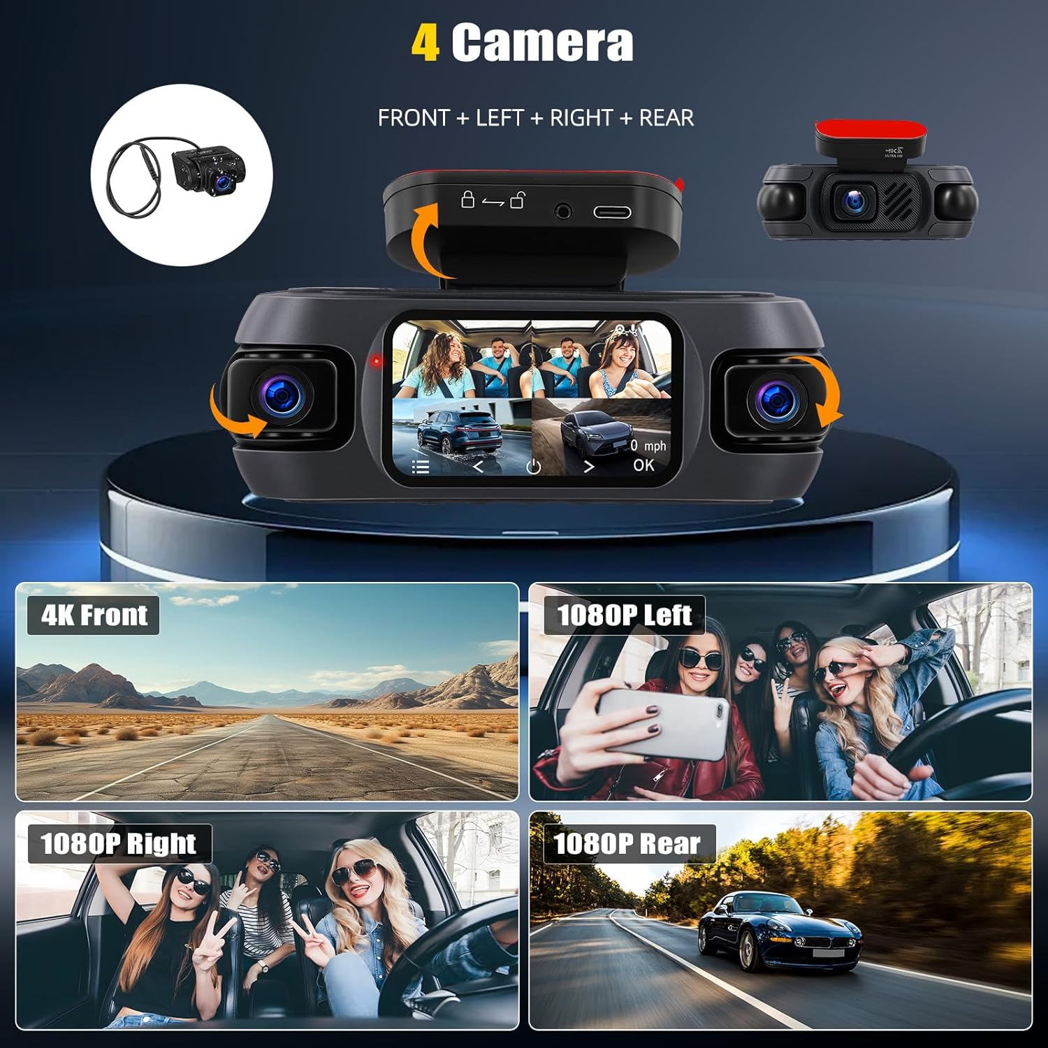 4K 360° Dash Cam Auto con GPS e Grandangolo 150° - immagine 2