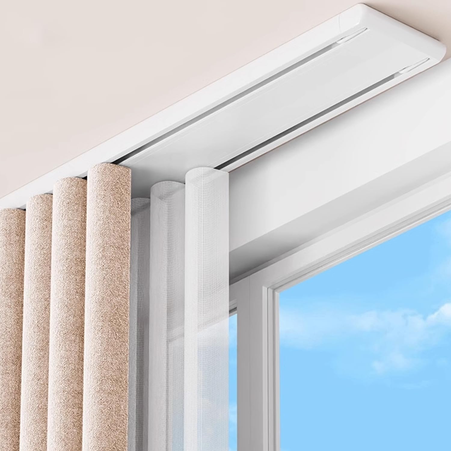 Binario per Tende a 2 Vie Doppio, Alluminio 2.9m, Bianco