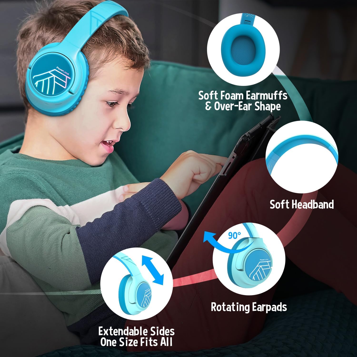 Powerlocus Cuffie Bluetooth Bambini con Luci LED - immagine 5