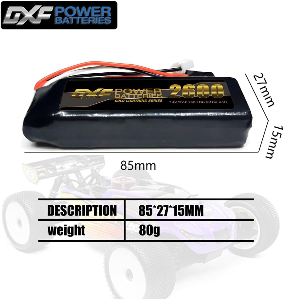 Dxf Batteria Lipo 2S 2600mAh 7.4V 20C (2 pz) - immagine 2