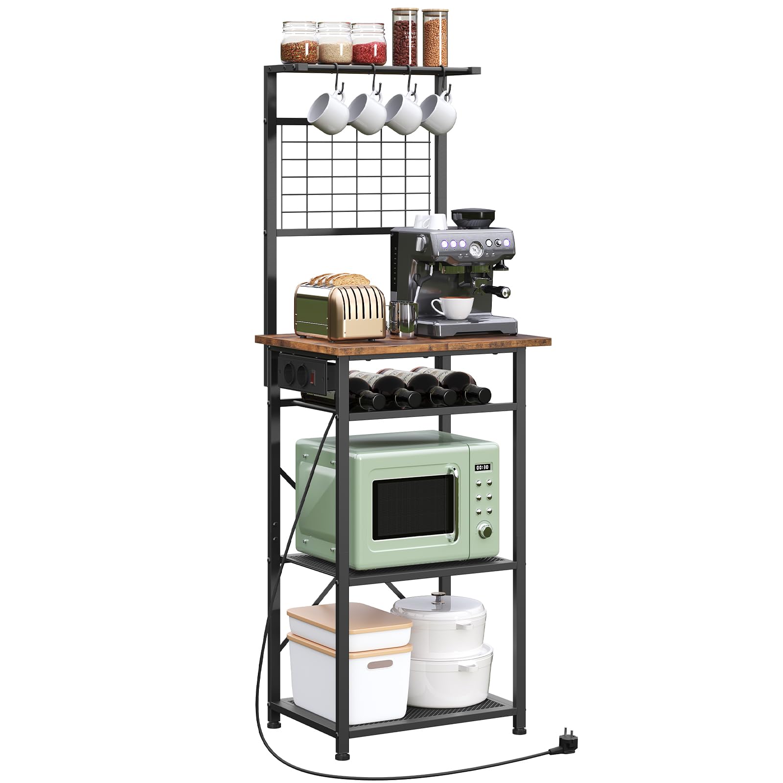 Scaffale da Cucina con Presa di Corrente Marrone Vintage